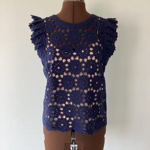 Michael Kors Ruffle Sleeve Crotchet Lace Top